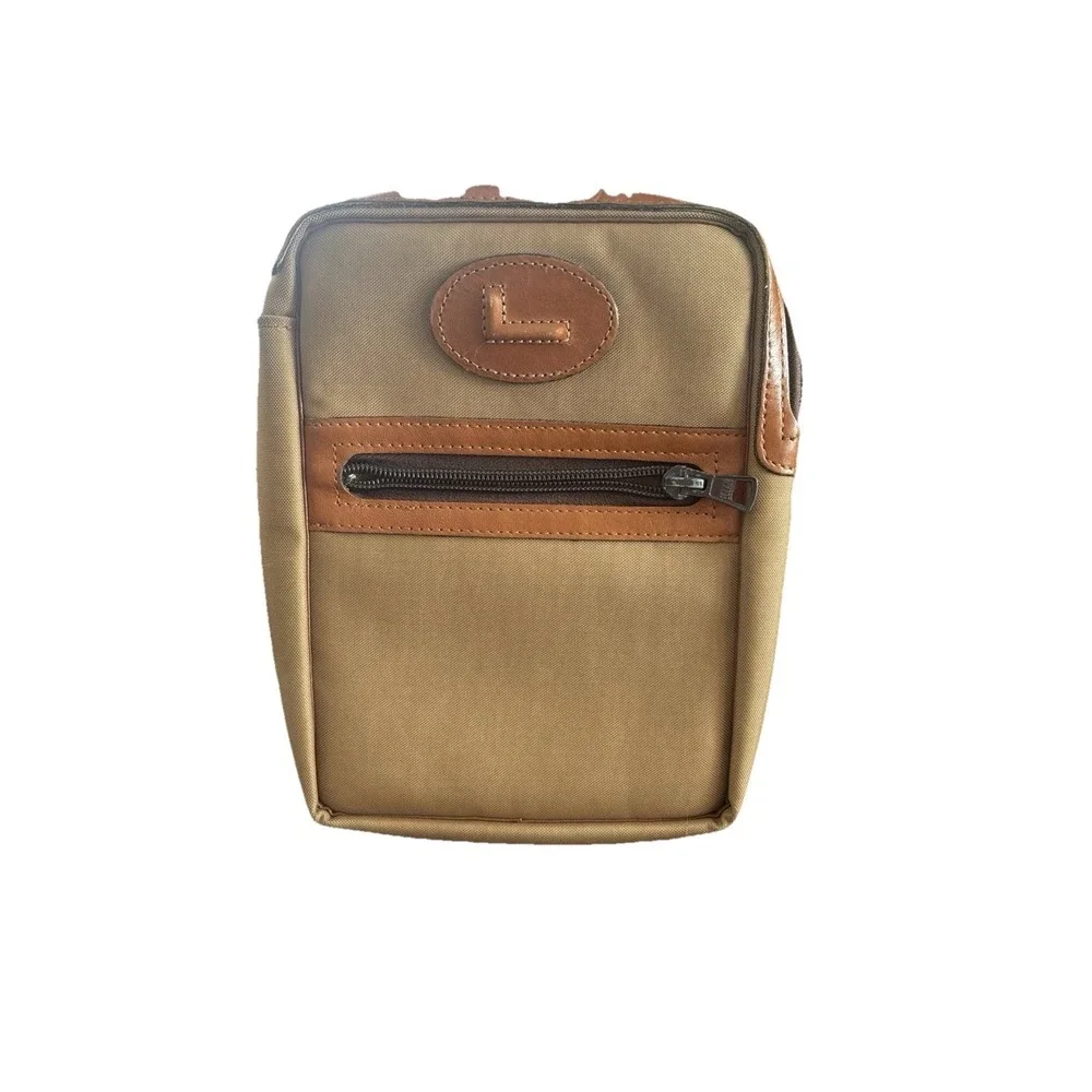 Lancel‎ Paris Unisex Tan Nylon Clutch Travel Bag Vintage Rare